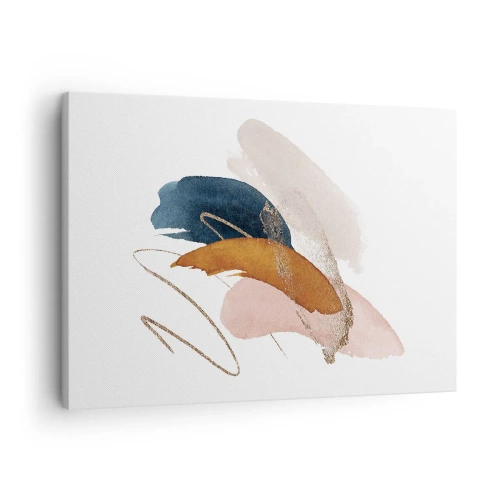 Vászonkép - Absztrakt pasztellszínű ecsetvonások arany díszítéssel - 70x50cm - Szárnyas kompozíció - Modern fali dekoráció nappalihoz és hálószobához ARTTOR