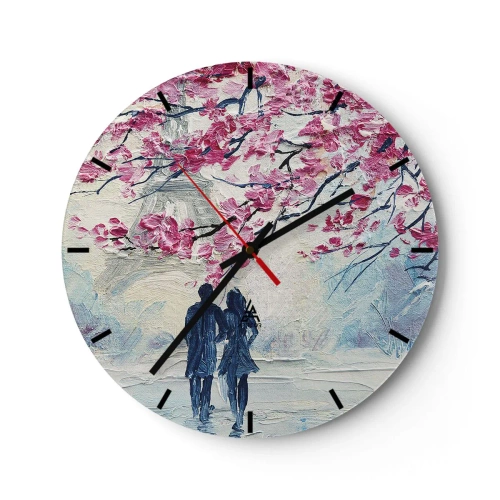 Falióra, Óra - Romantikus kép egy párról virágzó rózsaszín fák alatt - 30x30cm - Romantikus séta - Modern fali dekoráció nappalihoz, konyhához és hálószobához ARTTOR