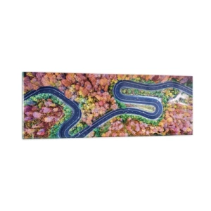 Üveg kép - Kanyargós út az erdőn keresztül - 90x30 cm