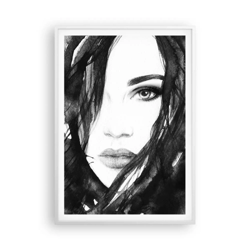 Poszter fekete keretben - Fekete-fehér hölgy portréja - 70x100 cm