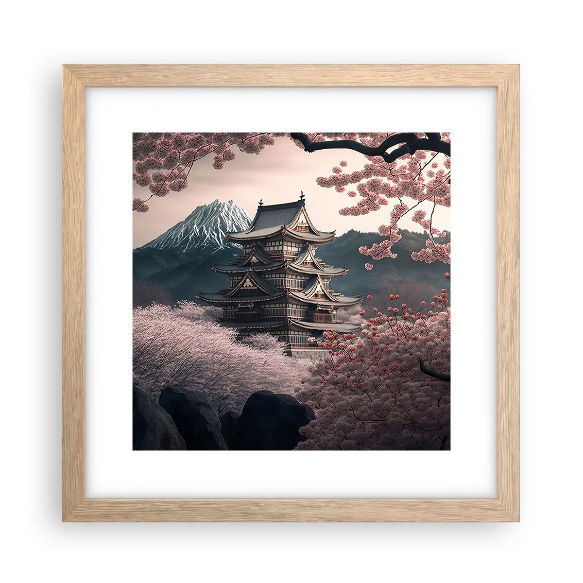 Poszter világos tölgy keretben - A cseresznyevirágzás országa - 30x30 cm