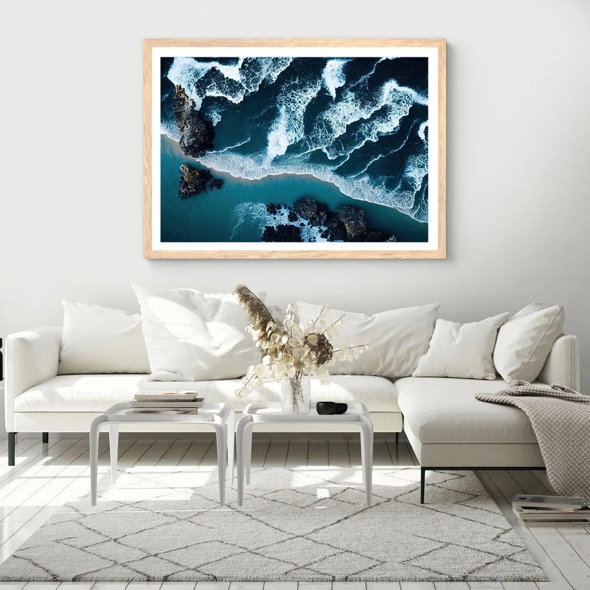 Poszter világos tölgy keretben - Hullámokba burkolózva - 91x61 cm