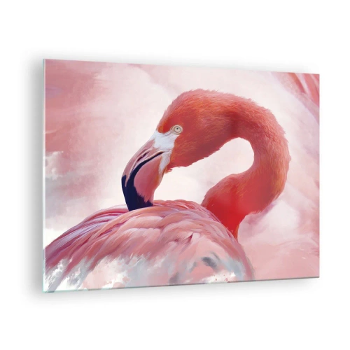 Üveg kép - Egy rózsaszín flamingó kecsesen oldalra fordul - 70x50cm - Madári szépség - Modern fali dekoráció nappalihoz és hálószobához ARTTOR