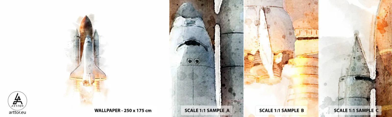 Fotótapéta Minta Standard Eco - Felfedezők az elején - Egy űrrakéta, Világegyetem, Minimalizmus - 100x30 cm