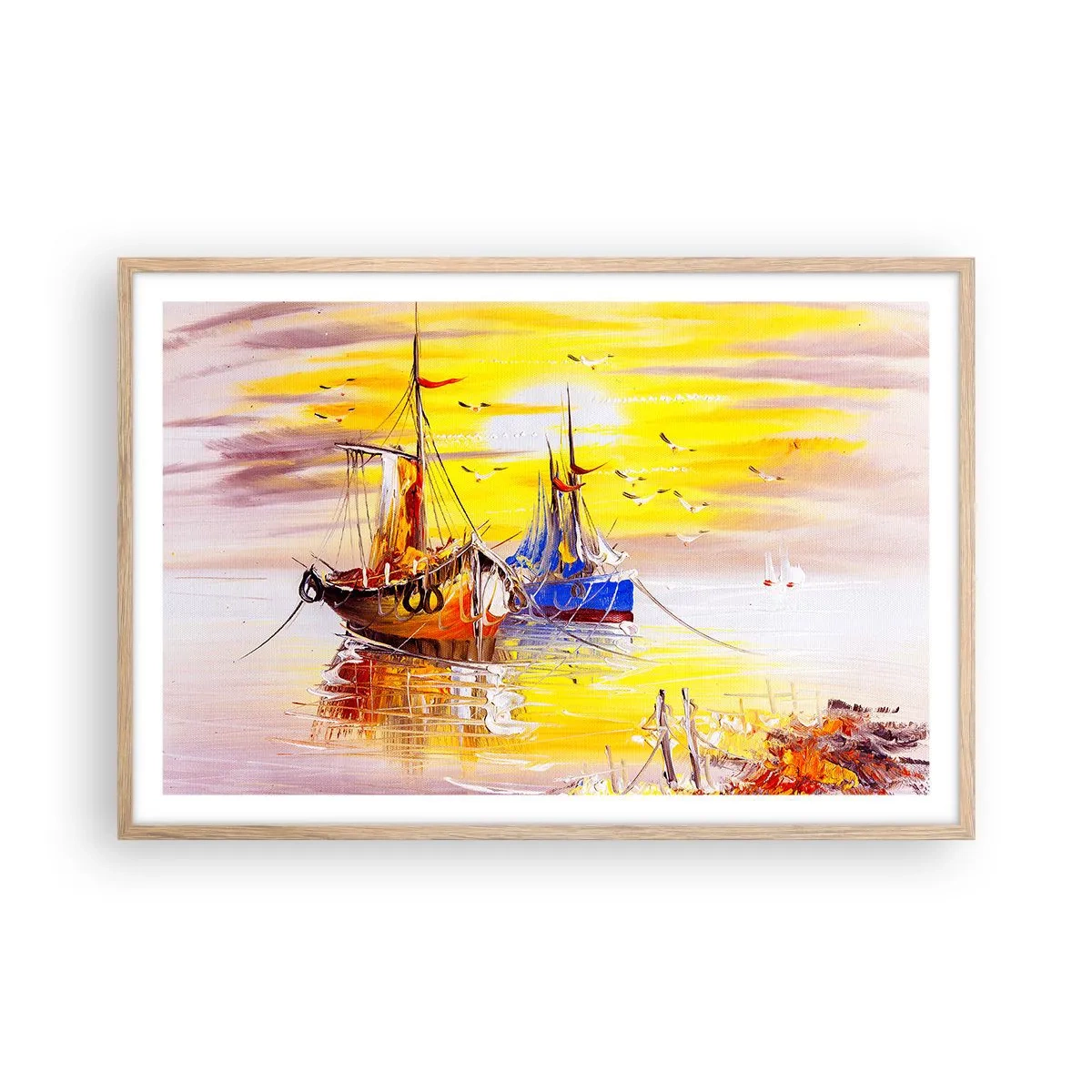 Poszter világos tölgy keretben - Megérdemelt pihenés a kikötőben - 91x61 cm