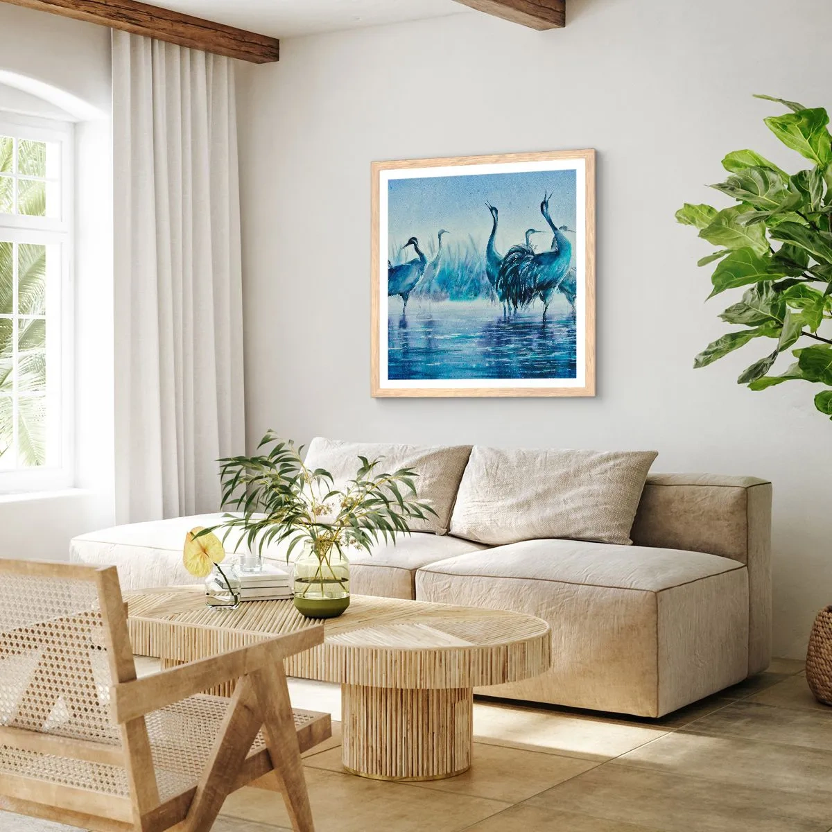 Poszter világos tölgy keretben - Reggeli találkozás - 50x50 cm