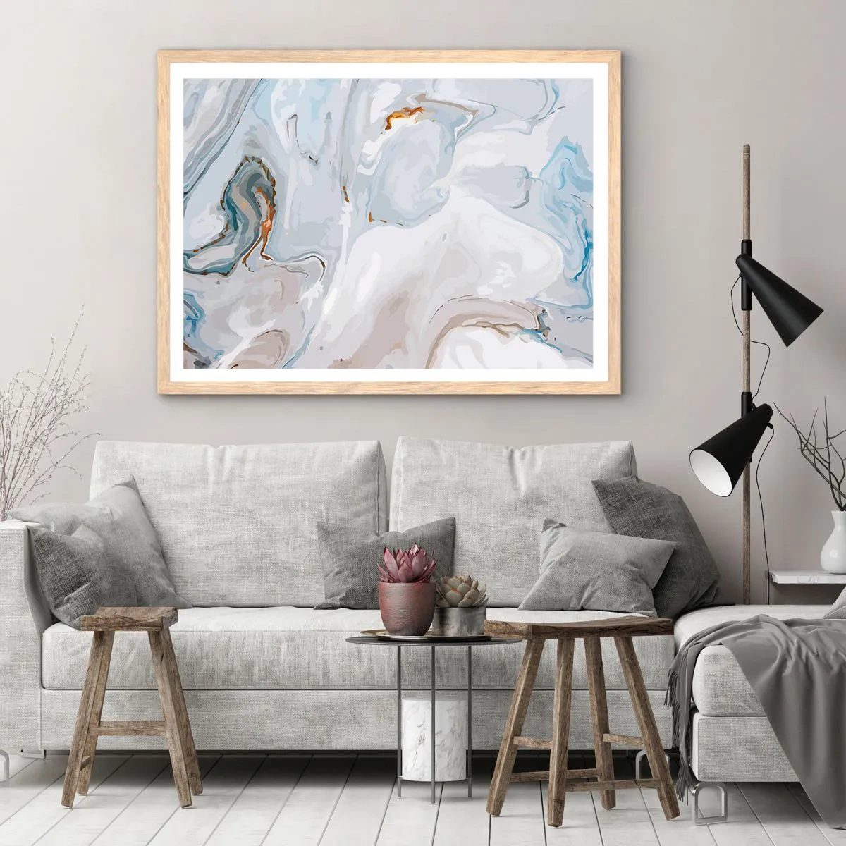 Poszter világos tölgy keretben - Felhabzott fehér - 91x61 cm