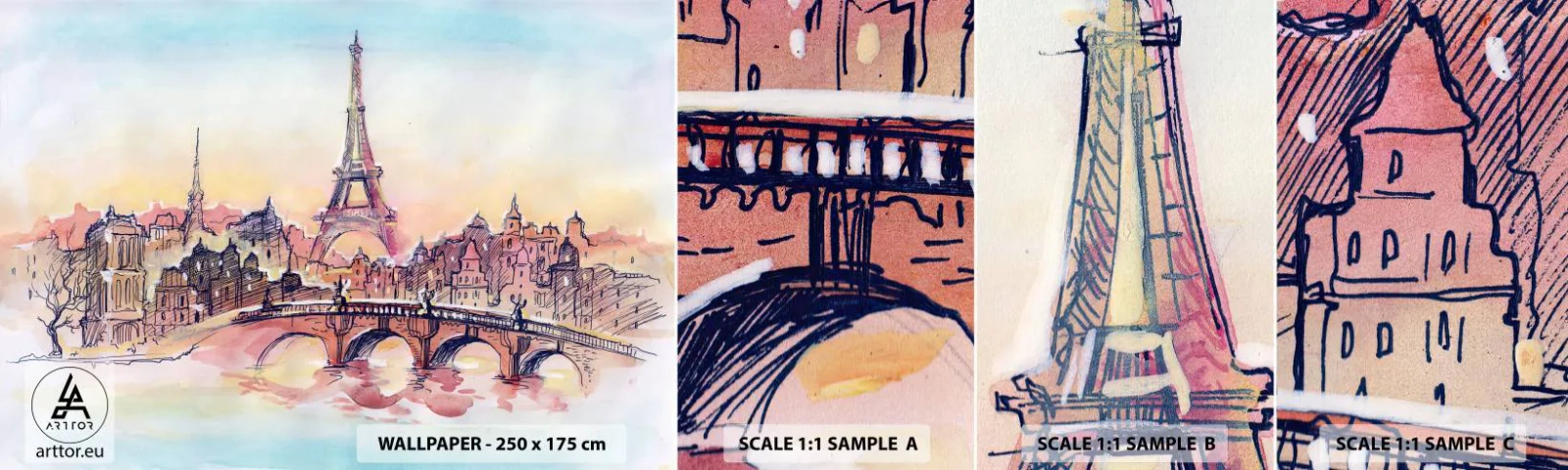 Fotótapéta Minta Öntapadós Deluxe Sticker - Az egyetlen ilyen város a világon - Város, Eiffel-torony, Párizs - 100x30 cm