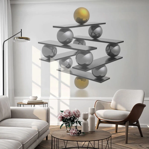 Fotótapéta Premium Canvas - Arany-ezüst egyensúly - Absztrakció, Fém golyók, 3D - 350x256 cm
