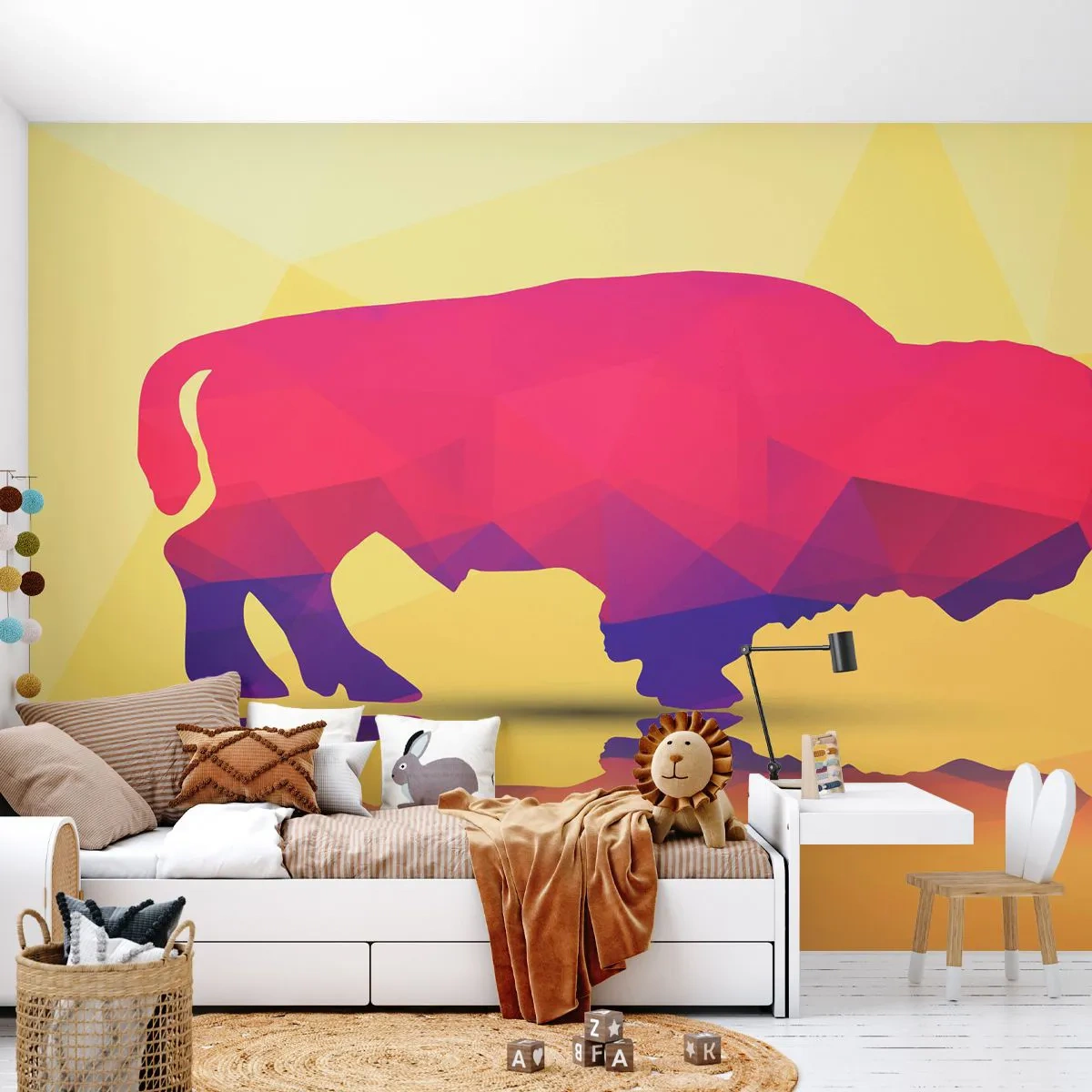 Fotótapéta Standard Eco - Az európai bölény amaránt erőssége - Állatok, Wisent, Geometriai ábra - 200x140 cm