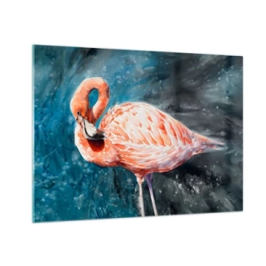 Üveg kép - Rózsaszín flamingó kék akvarell háttér előtt - 70x50cm - Természetesen dekoratív - Modern fali dekoráció nappalihoz és hálószobához ARTTOR