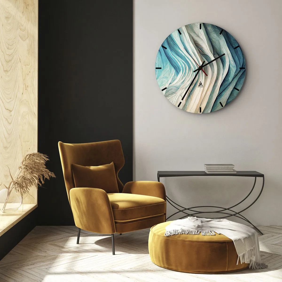 Falióra, Óra - Organikus hullámok kék, bézs és türkiz árnyalatokban - 30x30cm - Kék telhetetlenség - Modern fali dekoráció nappalihoz, konyhához és hálószobához ARTTOR