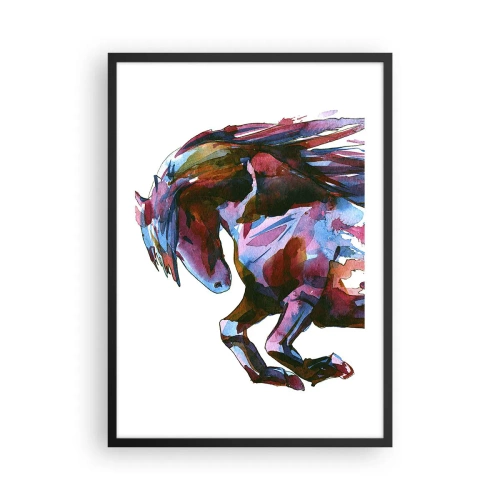 Poszter fehér keretben - Színes absztrakt ló dinamikus pózban - 50x70cm - Az elragadtatásban - Modern fali dekoráció nappalihoz és hálószobához ARTTOR