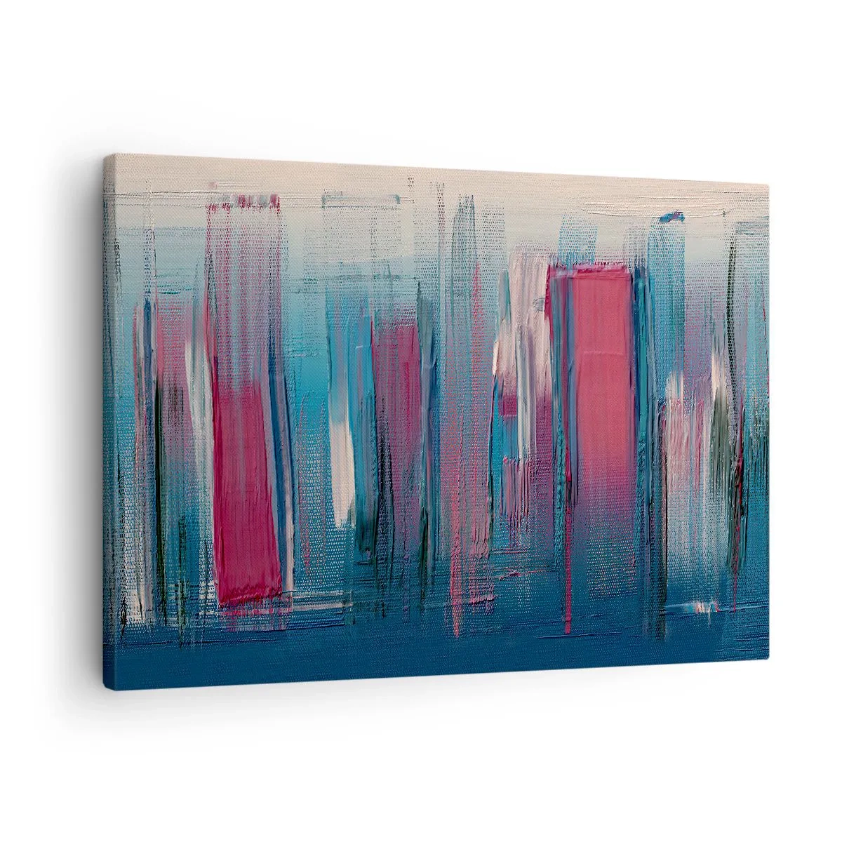 Vászonkép - Absztrakt függőleges formák kék és piros árnyalatokban - 70x50cm - Függőleges kompozíció kék és piros színekben - Modern fali dekoráció nappalihoz és hálószobához ARTTOR