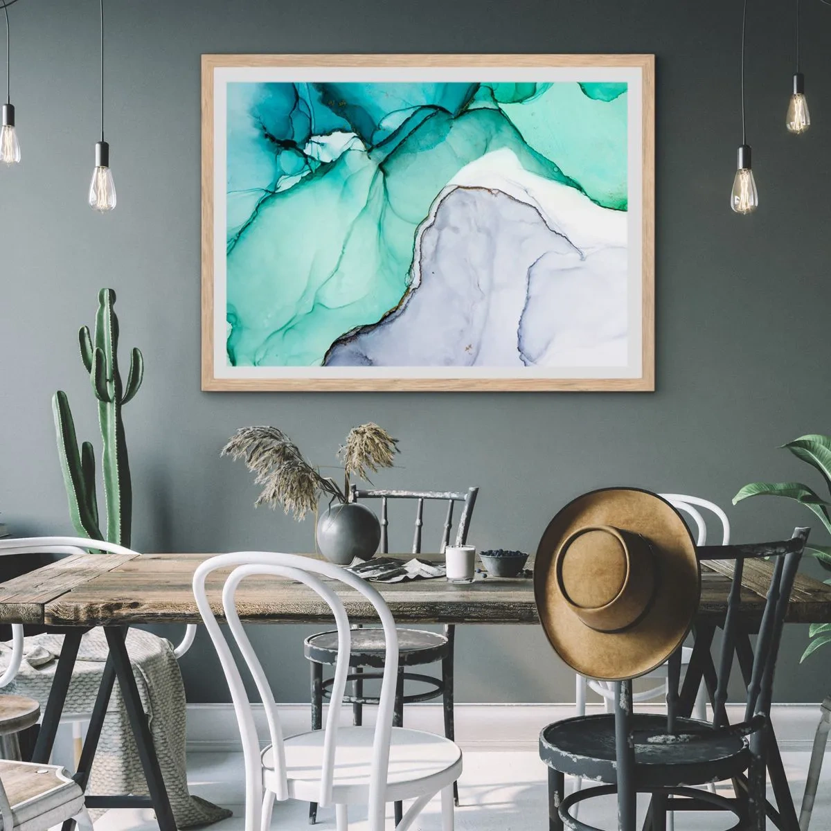 Poszter világos tölgy keretben - Tanulmány türkizben - 70x50 cm