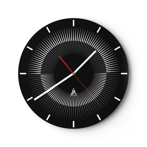 Falióra, Óra - Fekete háttér sugárzó mintával napkorong formájában - 30x30cm - Fekete Nap - Modern fali dekoráció nappalihoz, konyhához és hálószobához ARTTOR