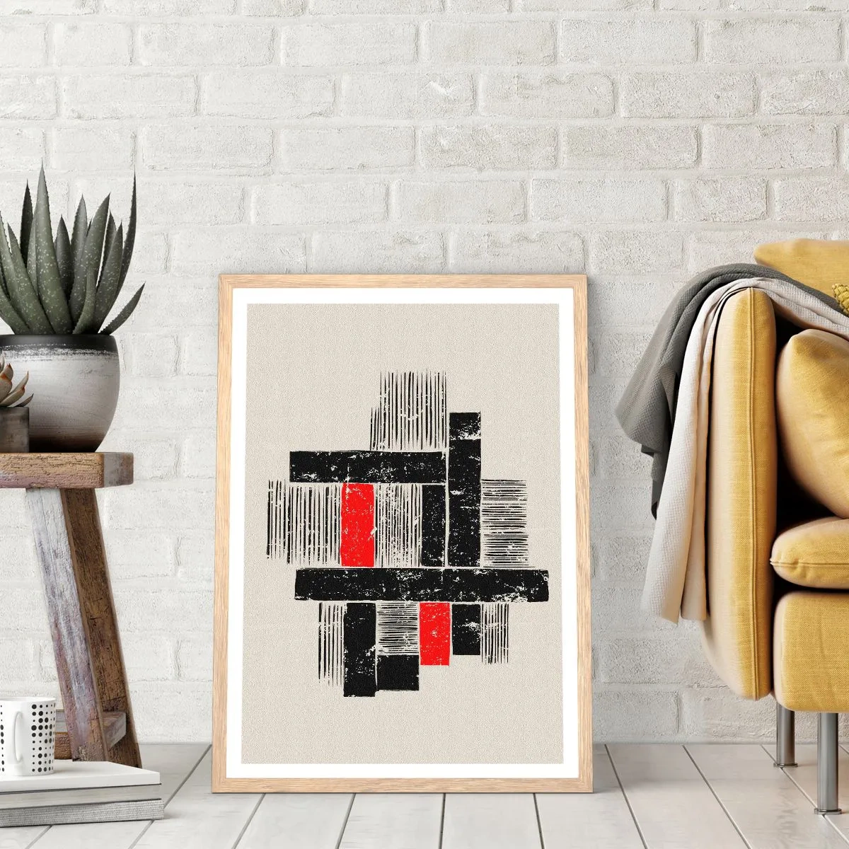 Poszter világos tölgy keretben - Vörös és fekete - 70x100 cm