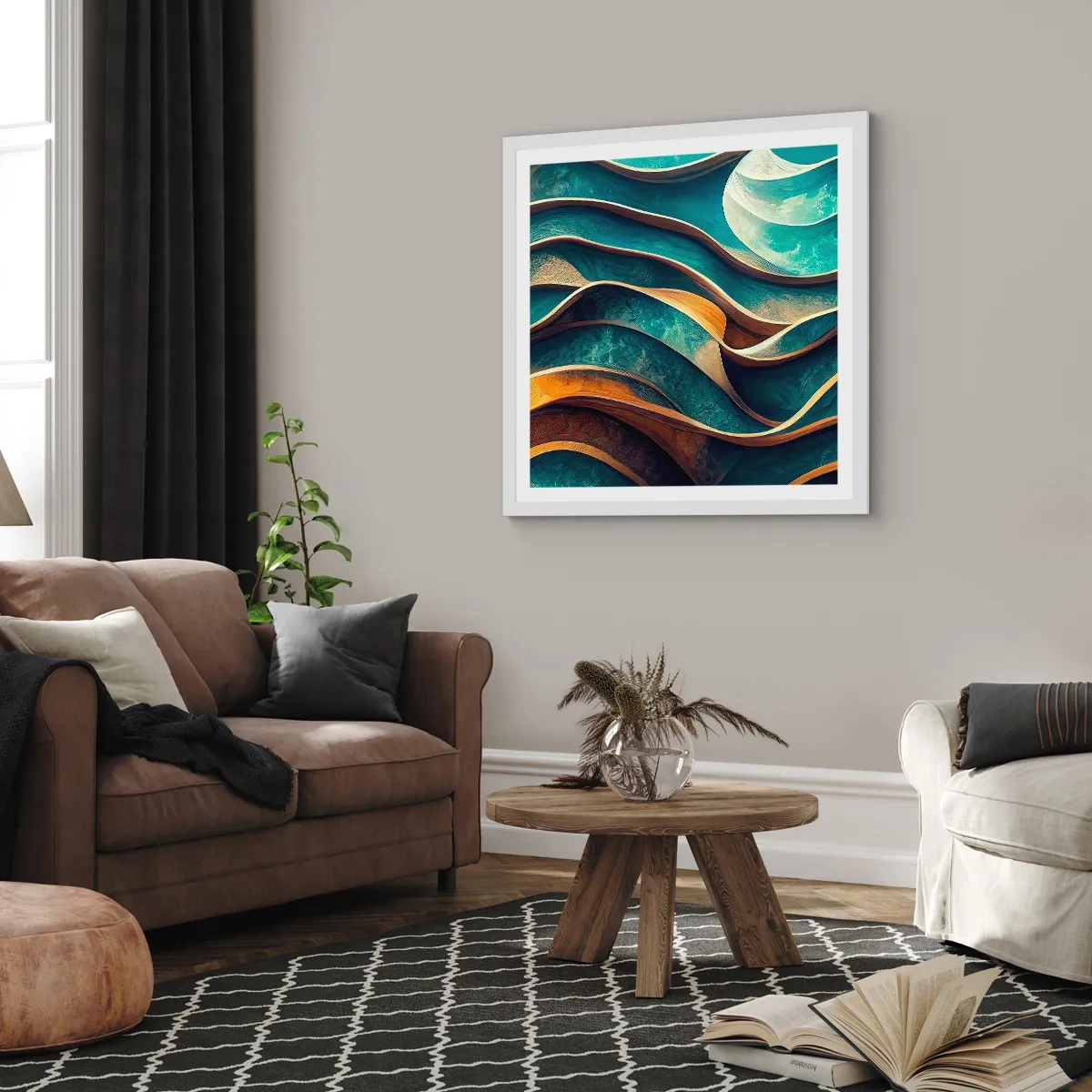 Poszter fekete keretben - Kék kanyarulatok - 60x60 cm