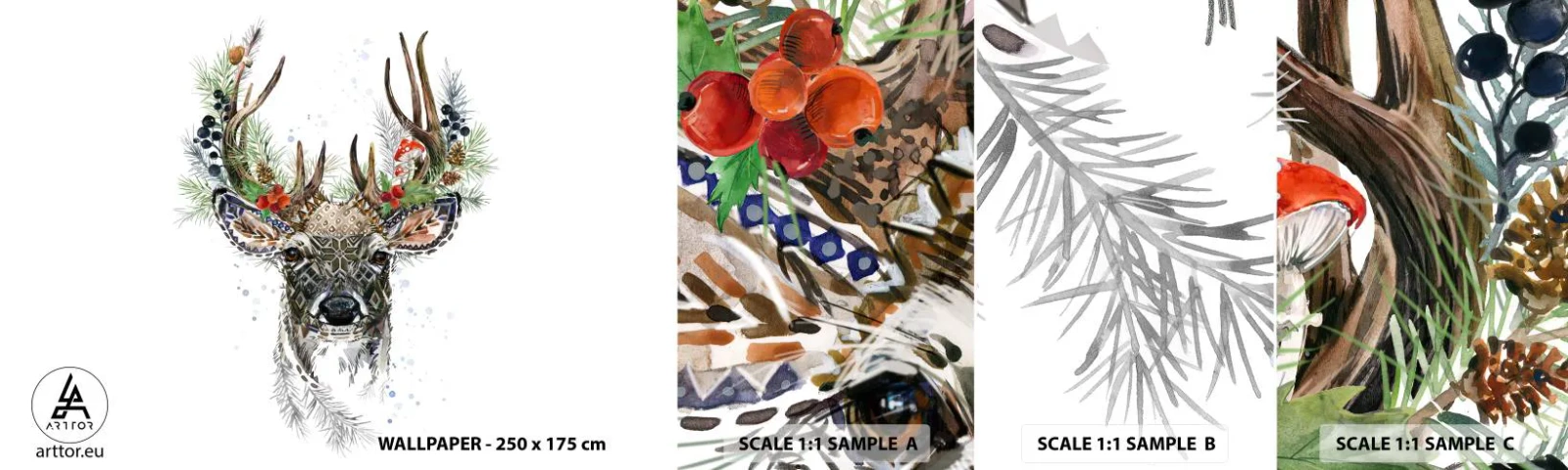 Fotótapéta Minta Öntapadós Deluxe Sticker - Ünnepi köntösben - Absztrakció, Szarvas, Rénszarvas - 100x30 cm