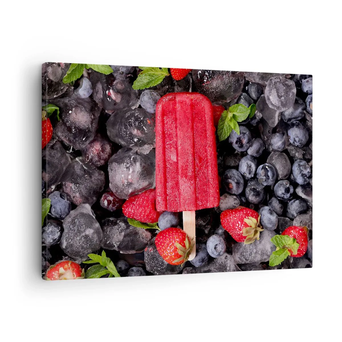Vászonkép - Piros jégkrém gyümölcs és jég között - 70x50cm - A forró nyár íze - Modern fali dekoráció nappalihoz és hálószobához ARTTOR
