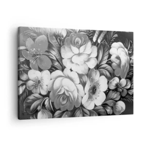 Vászonkép - Fekete-fehér virágok klasszikus és elegáns kompozícióban - 70x50cm - Gyönyörű még szürkében is - Modern fali dekoráció nappalihoz és hálószobához ARTTOR
