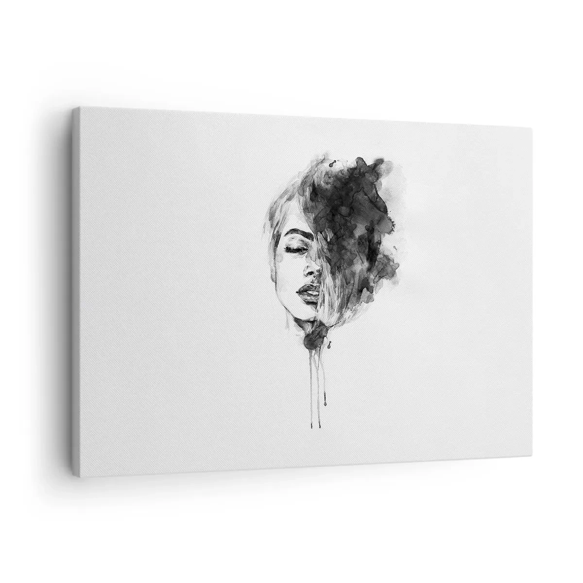 Vászonkép - Nő művészi portréja akvarell technikával, absztrakt részletekkel - 70x50cm - Miről álmodozik egy lány - Modern fali dekoráció nappalihoz és hálószobához ARTTOR