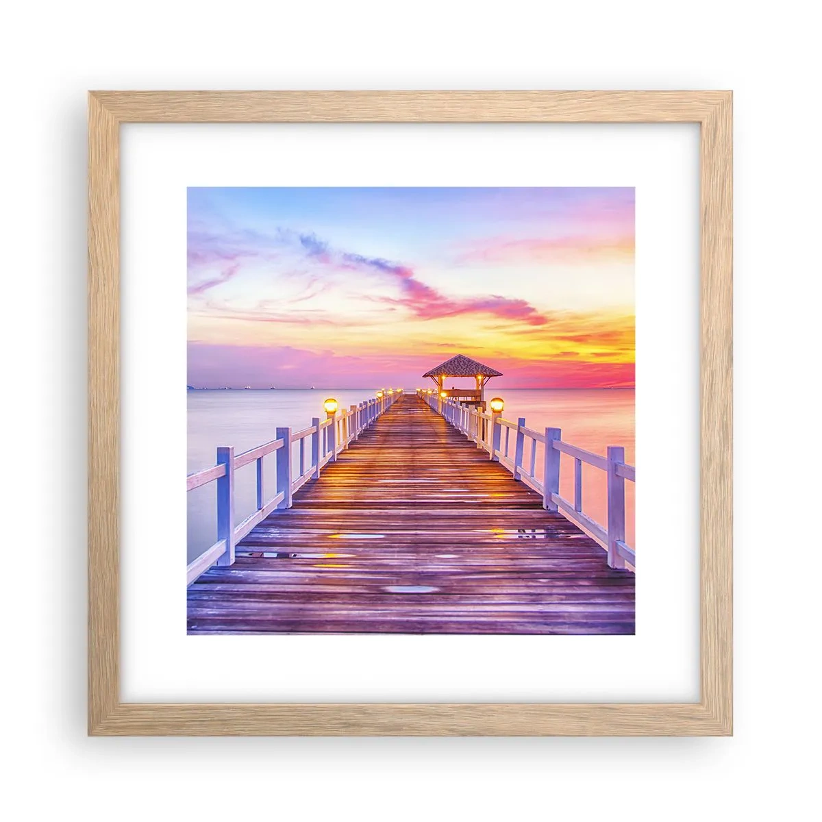 Poszter világos tölgy keretben - Az est lilás-arany csendje - 30x30 cm