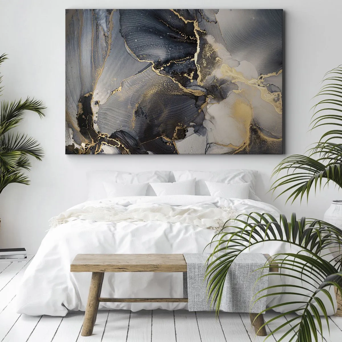 Vászonkép - Absztrakt arany és szürke vászonon - 70x50cm - Egy kő élete - Modern fali dekoráció nappalihoz és hálószobához ARTTOR