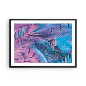 Poszter fehér keretben - Trópusok rózsaszínben és kékben  - 70x50 cm