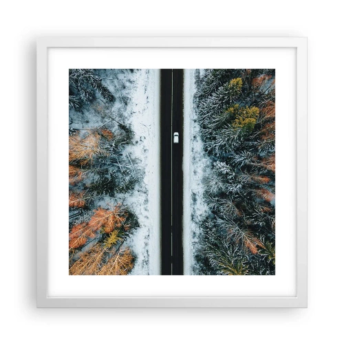 Poszter fekete keretben - Átvágni a téli erdőn - 40x40 cm