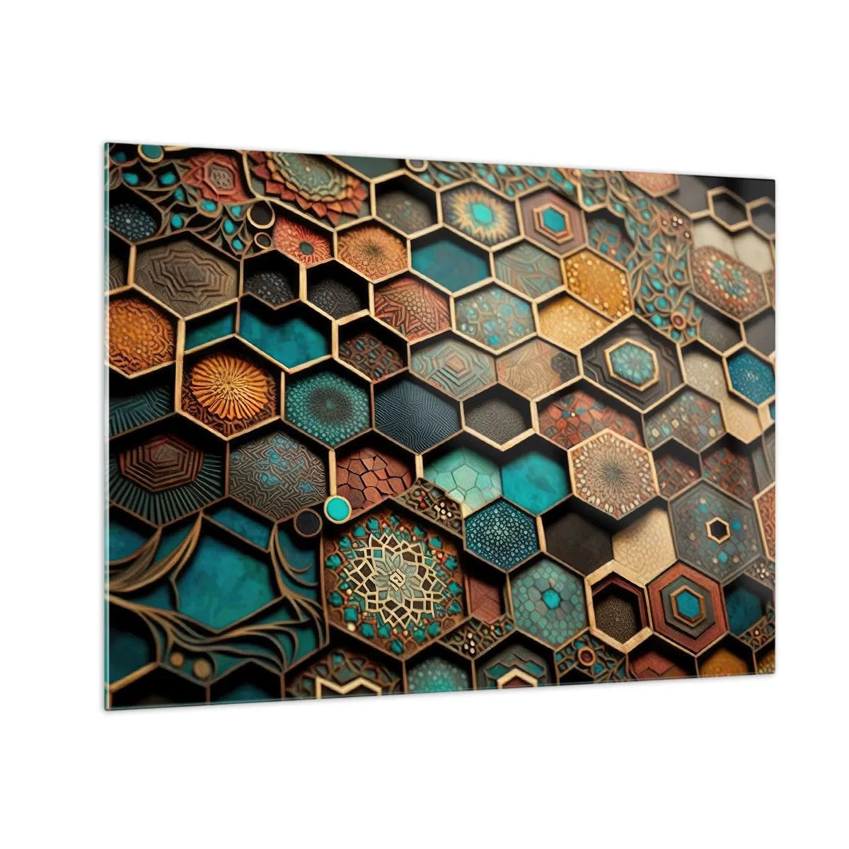 Üveg kép - Geometrikus mintázatú mozaik keleti stílusban - 70x50cm - Arab ornamentika - egy variáció - Modern fali dekoráció nappalihoz és hálószobához ARTTOR