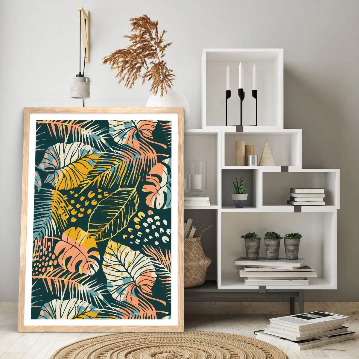 Poszter világos tölgy keretben - Leveles fantázia - 30x40 cm