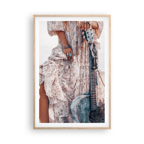 Poszter világos tölgy keretben - Hippik az úton - 61x91 cm