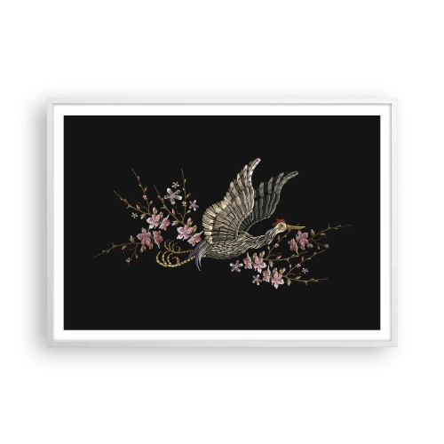 Poszter fekete keretben - Egzotikus hímzett madár - 100x70 cm