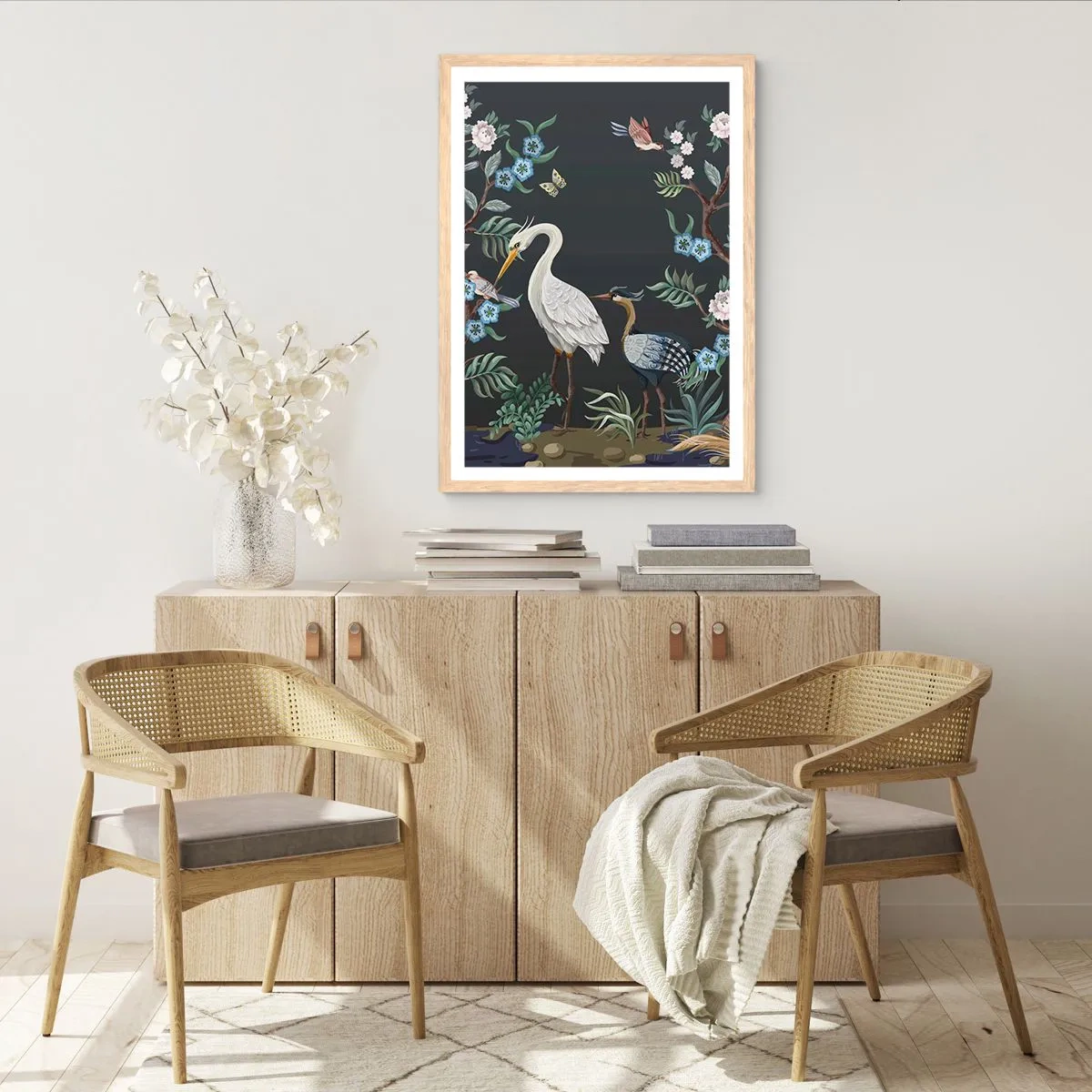 Poszter világos tölgy keretben - Madar parádé - 70x100 cm