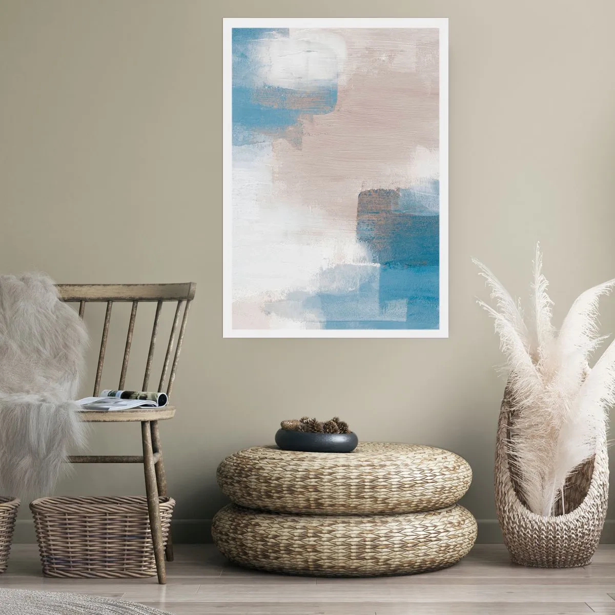 Poszter - Rózsaszín absztrakció egy kék fátyol mögött - 50x70 cm