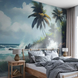 Fotótapéta Premium Sand - Egy trópusi parton - Strand, Tropikus, Tenyér - 100x70 cm