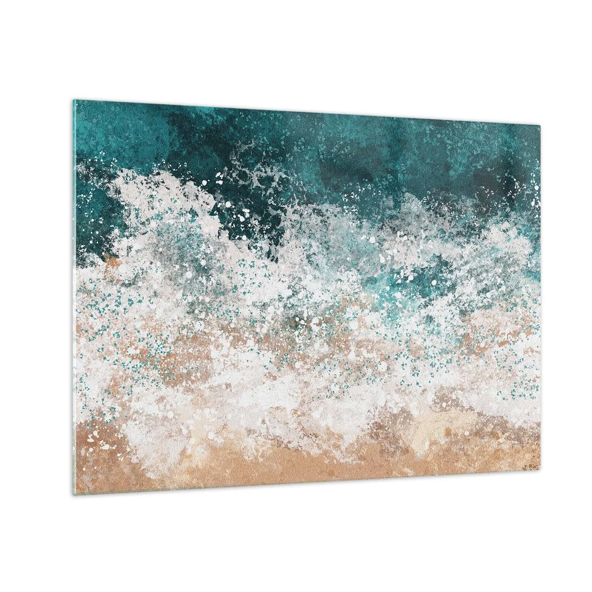 Üveg kép - Absztrakt tengerhullám türkiz, fehér és homokos bézs árnyalatokban - 70x50cm - Tengeri történetek - Modern fali dekoráció nappalihoz és hálószobához ARTTOR