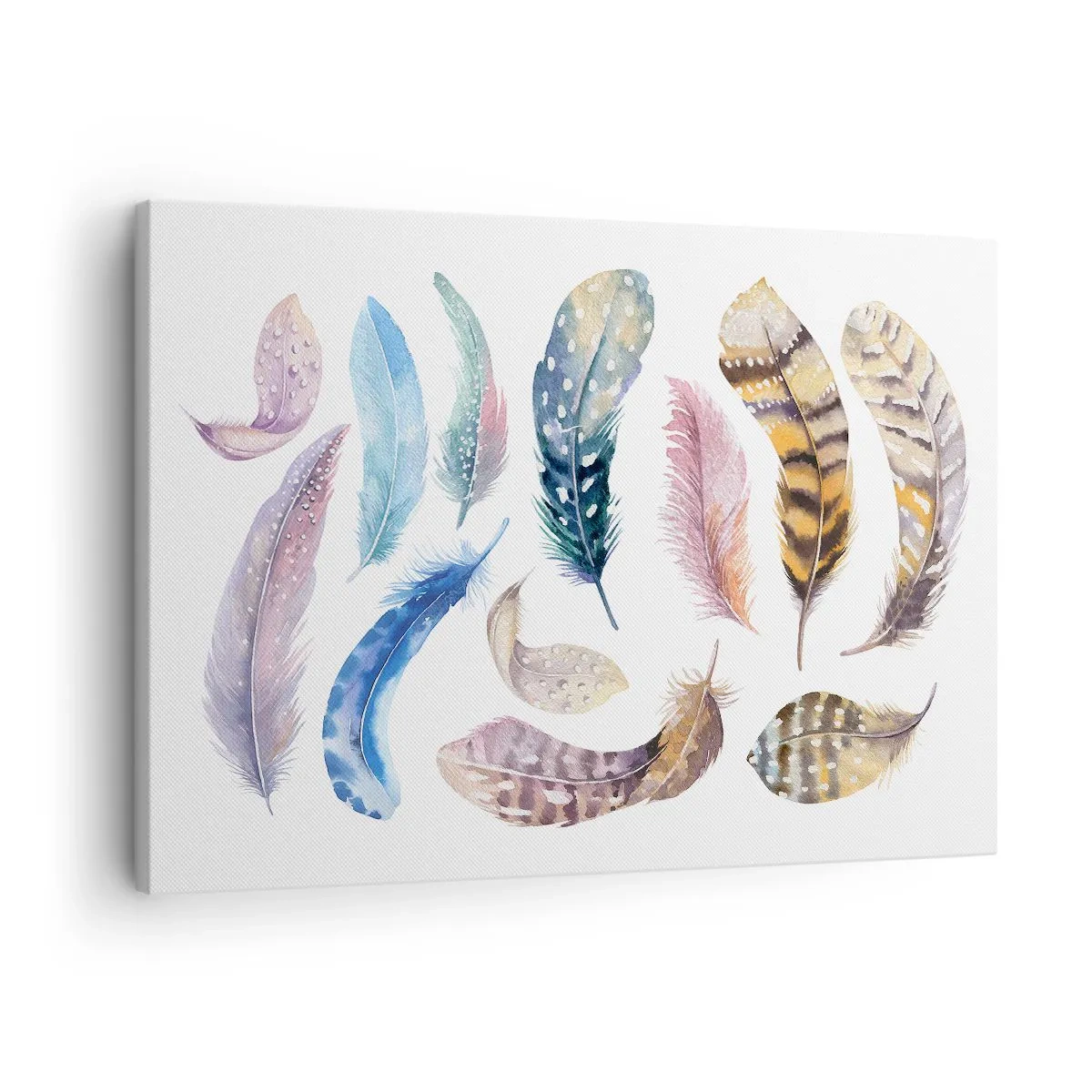 Vászonkép - Színes tollak finom akvarell stílusban - 70x50cm - Könnyű, tarka és sokszínű - Modern fali dekoráció nappalihoz és hálószobához ARTTOR
