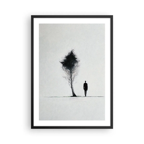 Poszter fehér keretben - Egy minimalista sziluett és egy magányos fa - 50x70cm - Mindannyian vándorolunk - Modern fali dekoráció nappalihoz és hálószobához ARTTOR