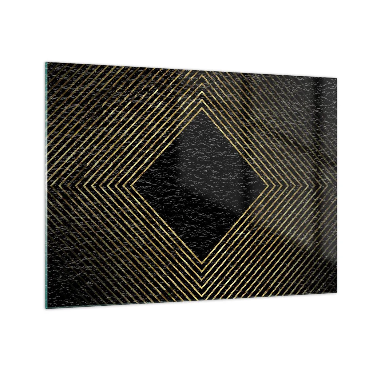 Üveg kép - Arany gyémánt geometrikus vonalakkal fekete alapon - 70x50cm - Geometria glamour stílusban - Modern fali dekoráció nappalihoz és hálószobához ARTTOR