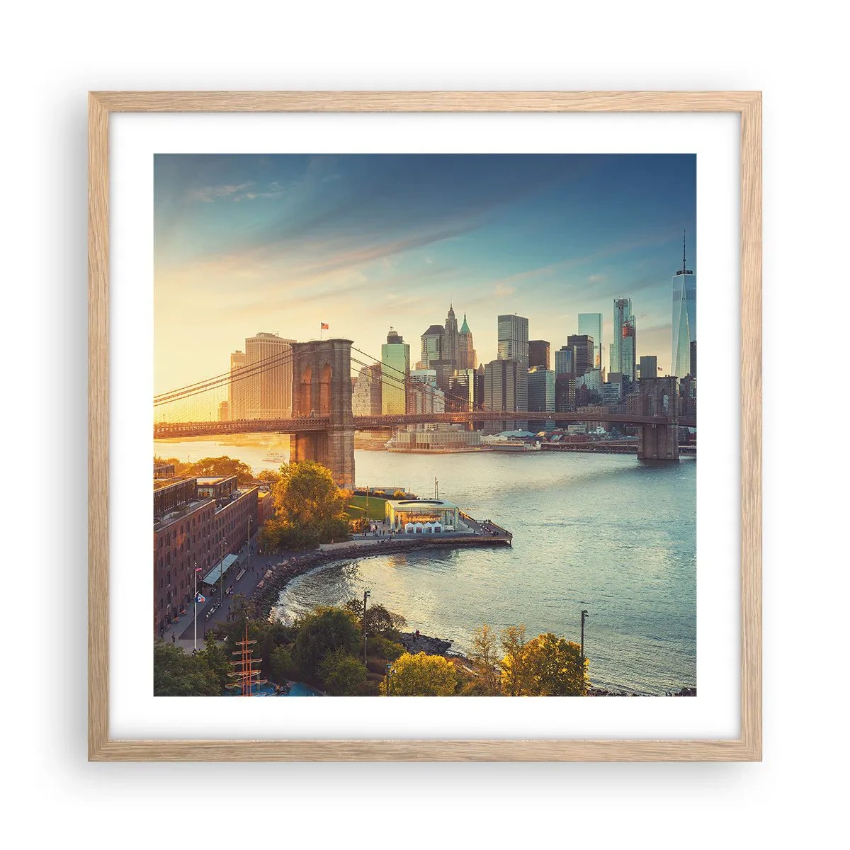 Poszter világos tölgy keretben - Nagyváros hajnala - 50x50 cm