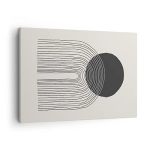 Vászonkép - Absztrakt minta vonalakkal és egy fekete körrel világos háttéren - 70x50cm - Remegés és biztosság - Modern fali dekoráció nappalihoz és hálószobához ARTTOR