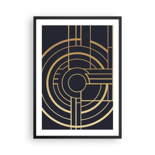 Poszter fehér keretben - Geometrikus Art Deco minta arany elemekkel sötét háttéren - 50x70cm - A dolgok fordulatai - Modern fali dekoráció nappalihoz és hálószobához ARTTOR