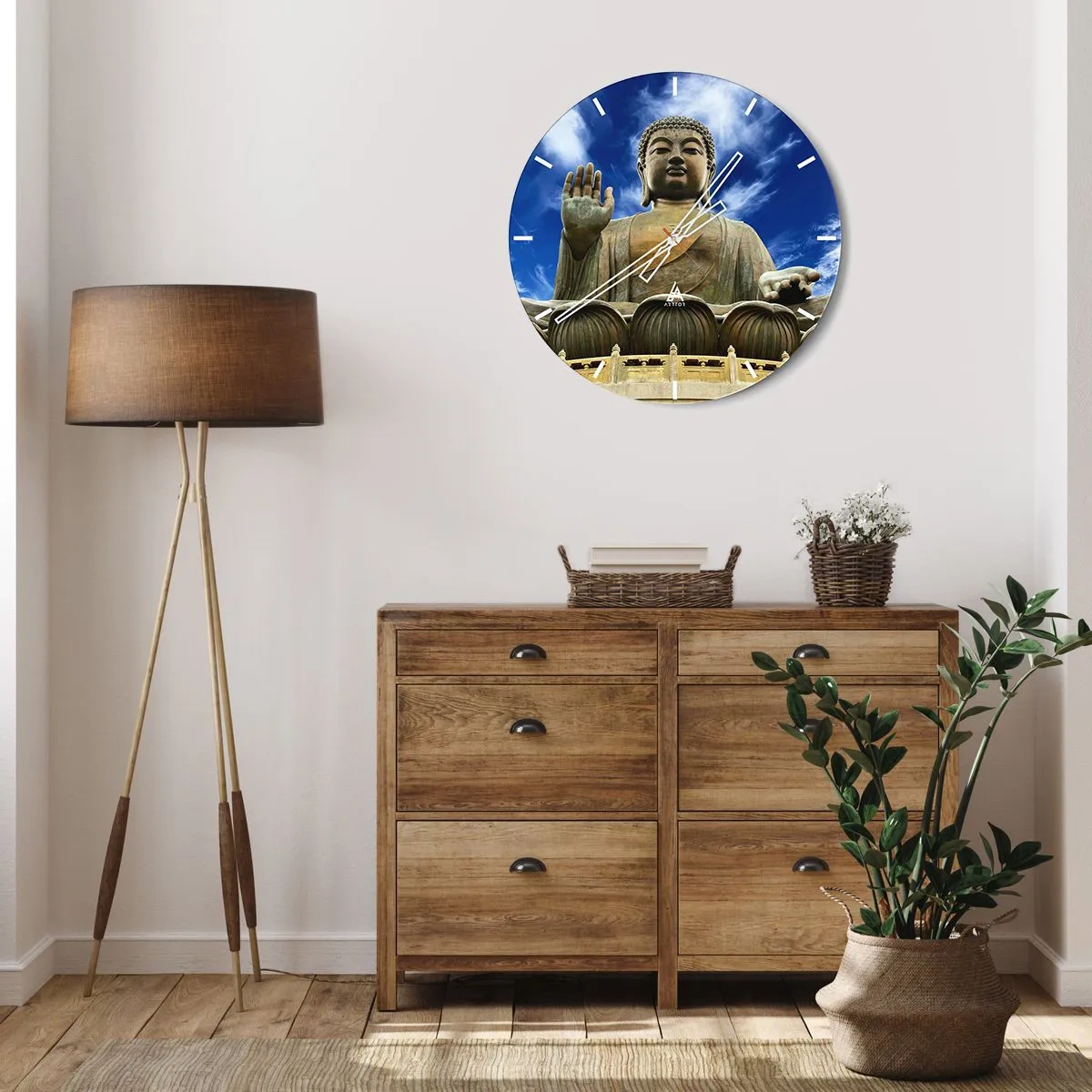 Falióra, Óra - Egy monumentális Buddha-szobor a kék ég alatt - 30x30cm - Élj félelem nélkül - Modern fali dekoráció nappalihoz, konyhához és hálószobához ARTTOR