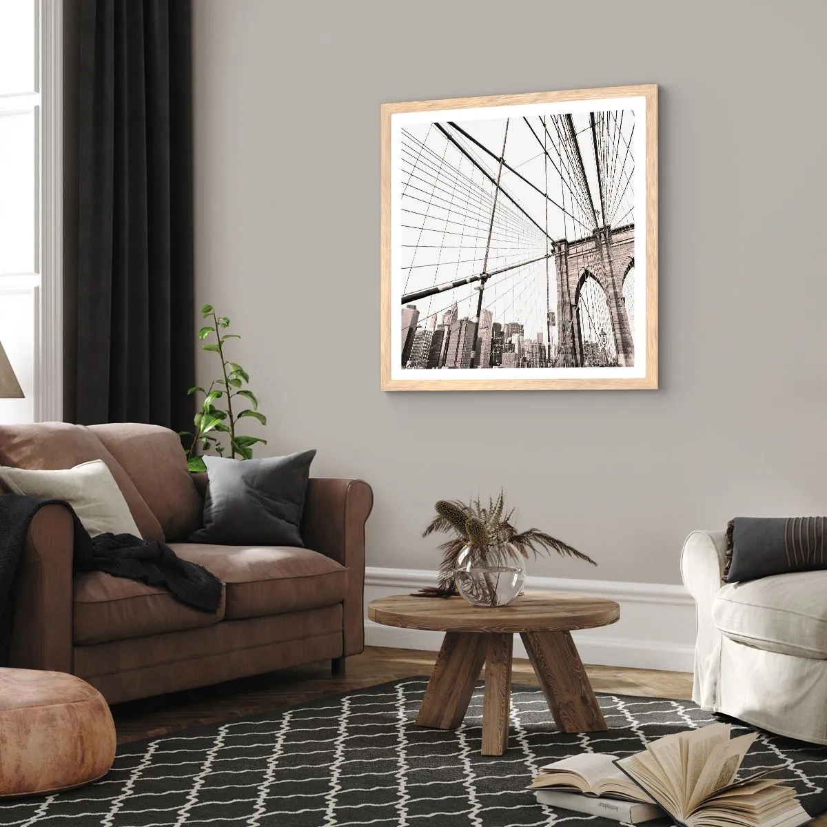 Poszter világos tölgy keretben - New York-i katedrális - 30x30 cm