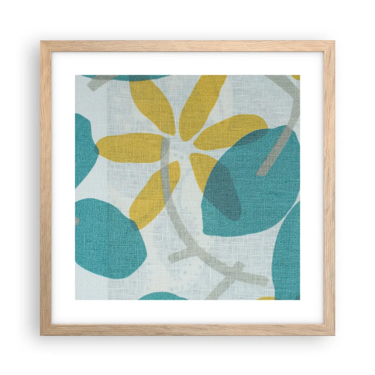 Poszter világos tölgy keretben - Azúrkék levelek között - 40x40 cm