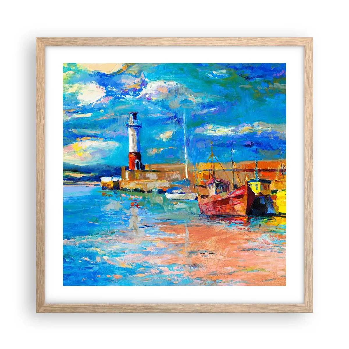 Poszter világos tölgy keretben - Egy délután a szivárványos öbölben - 50x50 cm