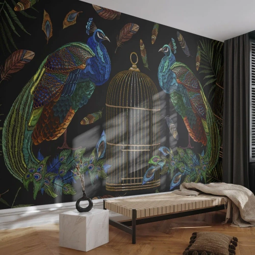 Fotótapéta Premium Sand - Királyi köntösben - Absztrakció, Páva, Pávatoll - 200x140 cm