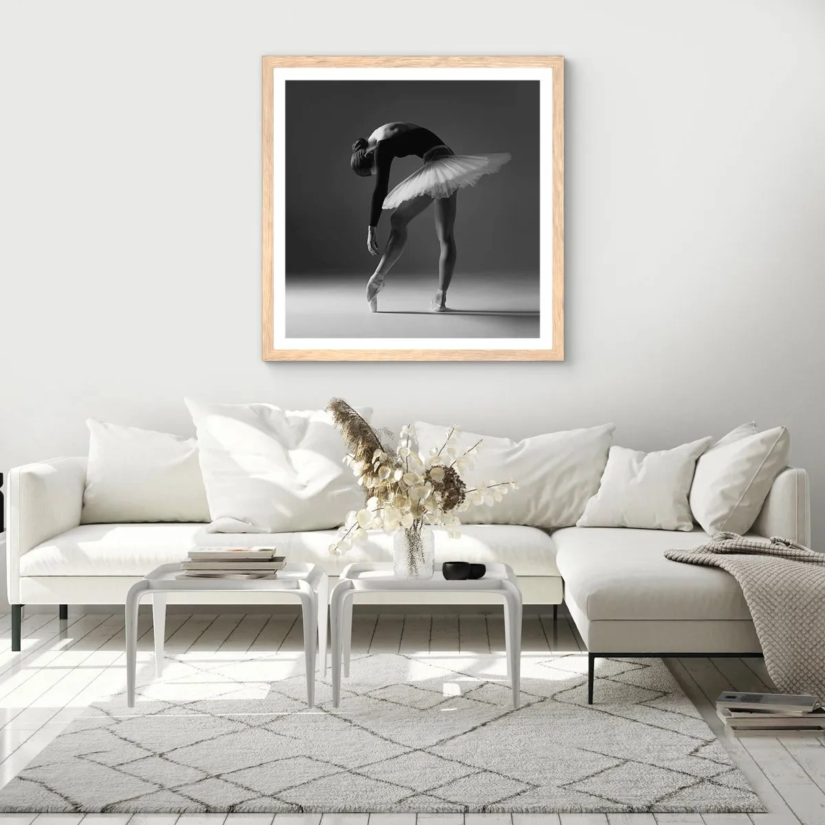 Poszter világos tölgy keretben - Bella balerina - 40x40 cm